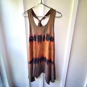 Sacred Threads Tie Dye Tunic Tank Top Hippie Boho Festival Flowy Scarf Hem M/L
